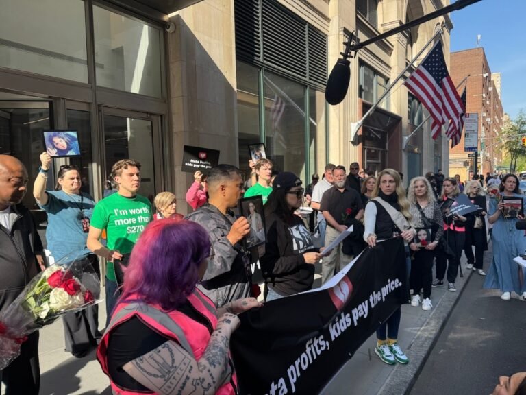 Parents who lost children to online harms protest outside of Meta’s NYC office