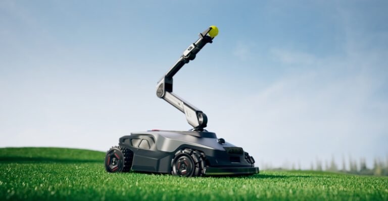 This robot lawnmower is designed to pick fruit and throw your dog a ball