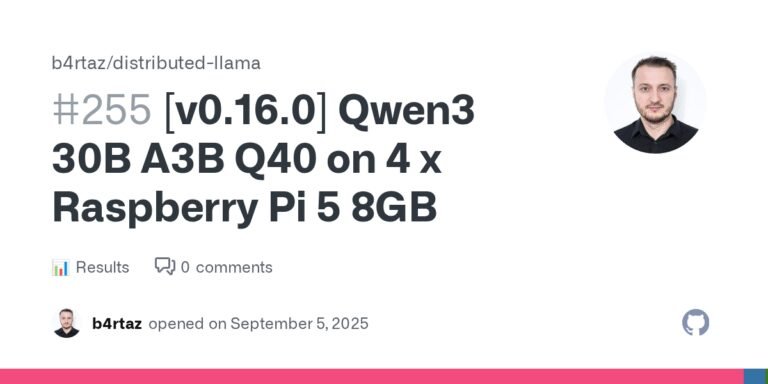 Qwen3 30B A3B Hits 13 token/s on 4xRaspberry Pi 5
