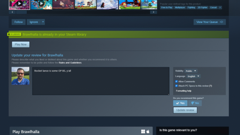 Steam beta lets you add your PC specs to game reviews